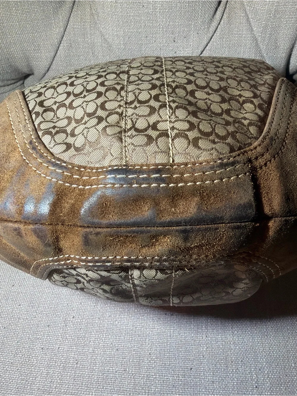 COACH Signature Canvas Half Moon Hobo Bag Brown Suede D052-2158